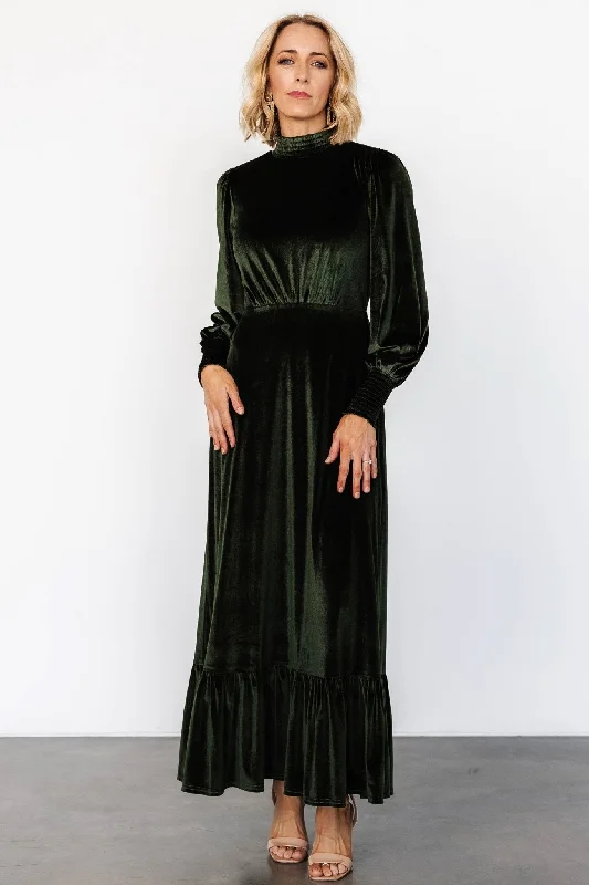 Elodie Velvet Maxi Dress | Deep Olive Stylish Boho Chic Maxi Dress