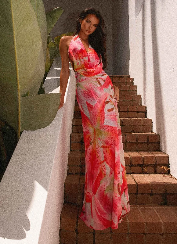 Elysia Mesh Maxi Dress - White Pink Lilly Elegant Tiered Maxi Dress