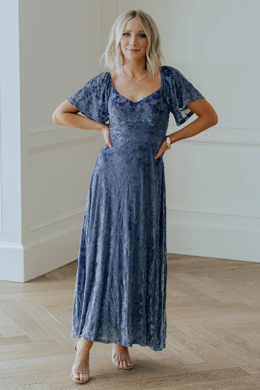 Everley Velvet Maxi Dress | Whisper Blue Comfortable Plunging Neckline Maxi Dress