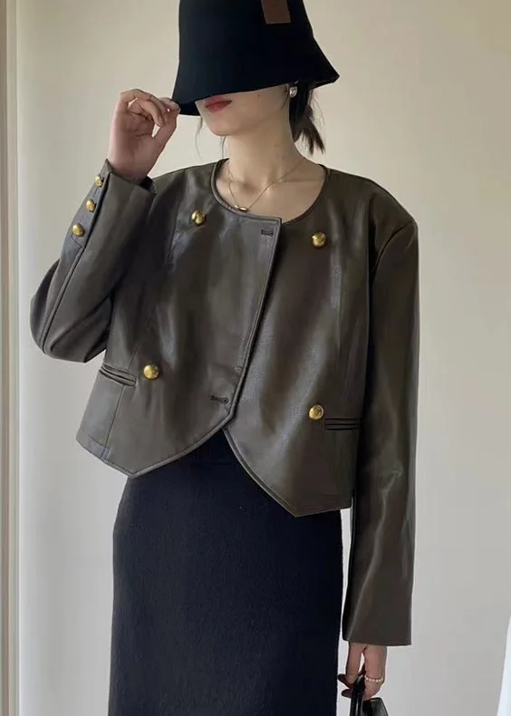 Fashion Brown O Neck Button Patchwork Faux Leather Jacket Fall Striped Jacket Polka Dot Jacket Floral Jacket Fashion Brown O Neck Button Patchwork Faux Leather Jacket Fall Striped Jacket Polka Dot Jacket Floral Jacket