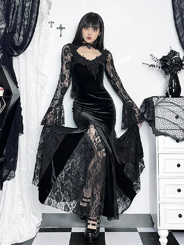 Gothic Long Sleeve Lace Ruched Fishtail Bodycon Mermaid Cocktail Maxi Dress Fashionable Faux Wrap Maxi Dress Gothic Long Sleeve Lace Ruched Fishtail Bodycon Mermaid Cocktail Maxi Dress Fashionable Faux Wrap Maxi Dress
