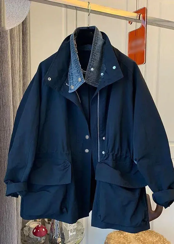 Fitted Black Peter Pan Collar Patchwork Button Jackets Long Sleeve Fitted Jacket Loose Jacket Oversized Jacket Fitted Black Peter Pan Collar Patchwork Button Jackets Long Sleeve Fitted Jacket Loose Jacket Oversized Jacket