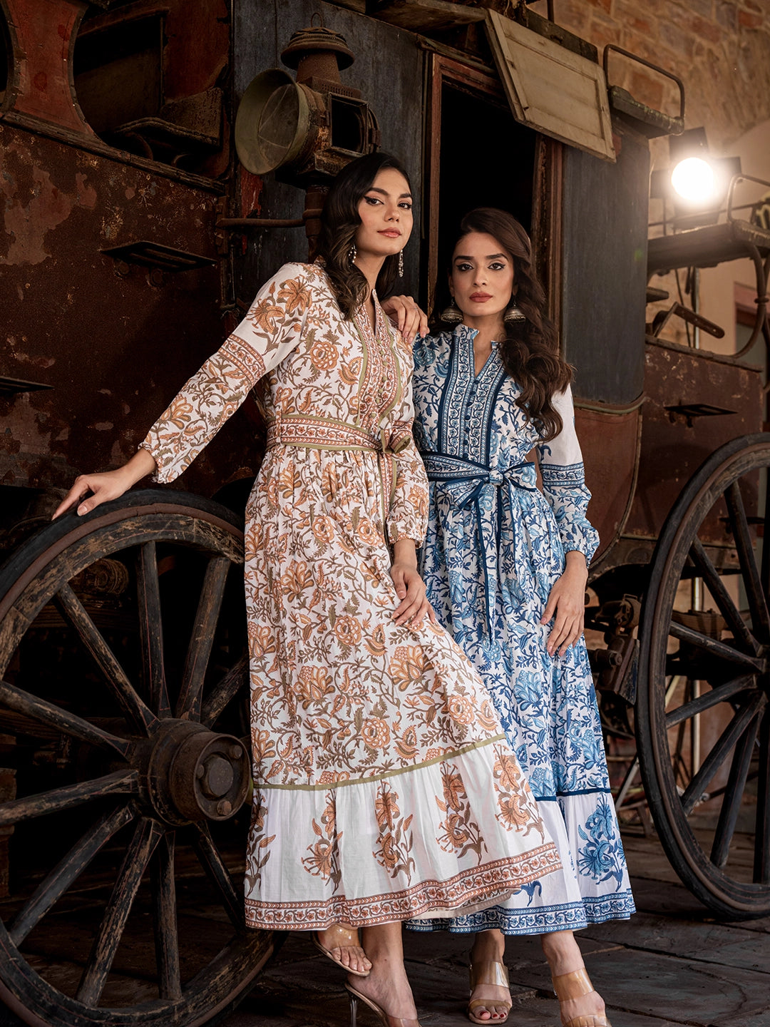 WOMEN'S BLUE FLORA PRINTED RAYON LONG GOWN