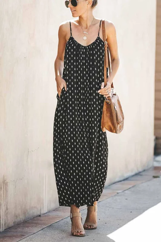 Florcoo Spotted Print Strap Sexy Maxi Dress Classic Tulle Maxi Dress