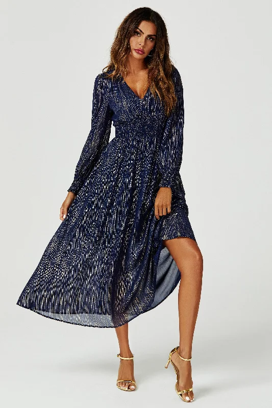 FS Collection Gold Stripe Foil Long Sleeve Maxi Dress In Navy Fashionable Sleeveless Maxi Dress FS Collection Gold Stripe Foil Long Sleeve Maxi Dress In Navy Fashionable Sleeveless Maxi Dress