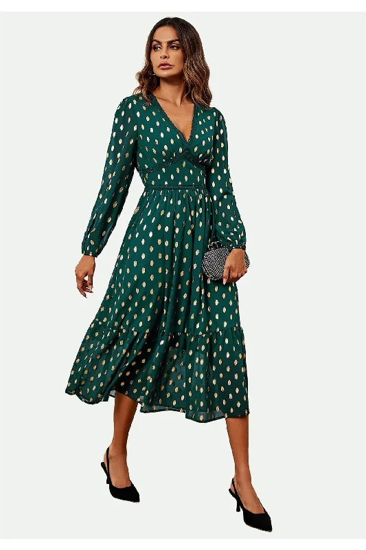 FS Collection Lace Trim Foil Long Sleeve Maxi Dress In Green Comfortable Satin Maxi Dress FS Collection Lace Trim Foil Long Sleeve Maxi Dress In Green Comfortable Satin Maxi Dress