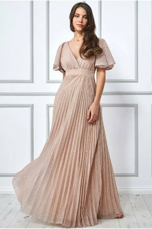 Goddiva Lurex Pleated Maxi Dress - Pink Elegant Tiered Maxi Dress