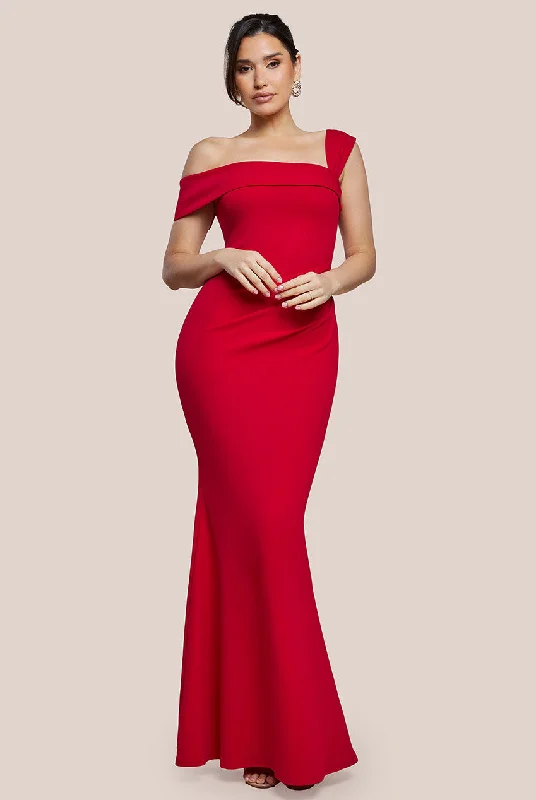 Goddiva Off The Shoulder Pleated Waist Maxi Dress - Red Comfortable T-Shirt Maxi Dress Goddiva Off The Shoulder Pleated Waist Maxi Dress - Red Comfortable T-Shirt Maxi Dress