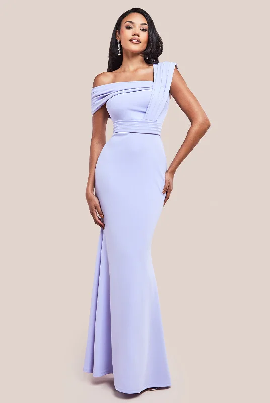 Goddiva One Shoulder Scuba Maxi Dress - Lilac Cozy Maxi Dress with Slit