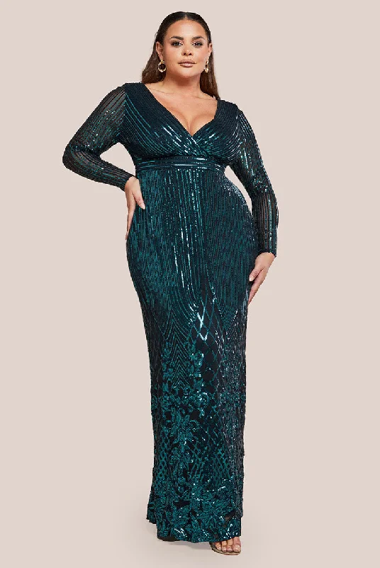 Goddiva Plus Long Sleeve Sequin V Wrap Maxi Dress - Emerald Green Comfortable Flowy Maxi Dress Goddiva Plus Long Sleeve Sequin V Wrap Maxi Dress - Emerald Green Comfortable Flowy Maxi Dress