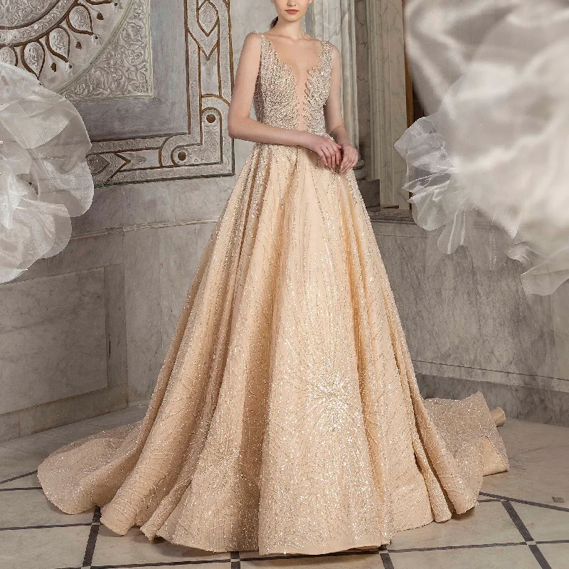 Golden Greige Tulle Gown