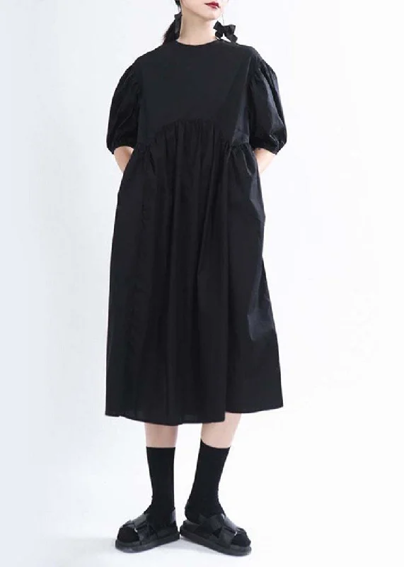 Handmade Black O-Neck Long Summer Cotton Dress