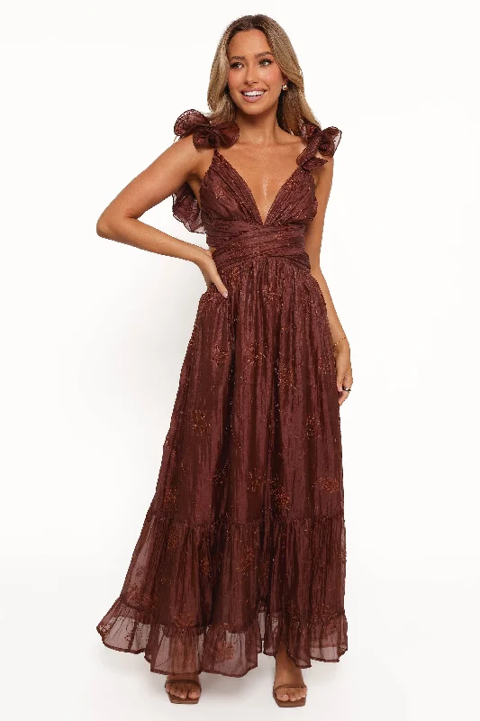 Harmony Maxi Dress - Brown Floral Elegant Maxi Dress with Pockets