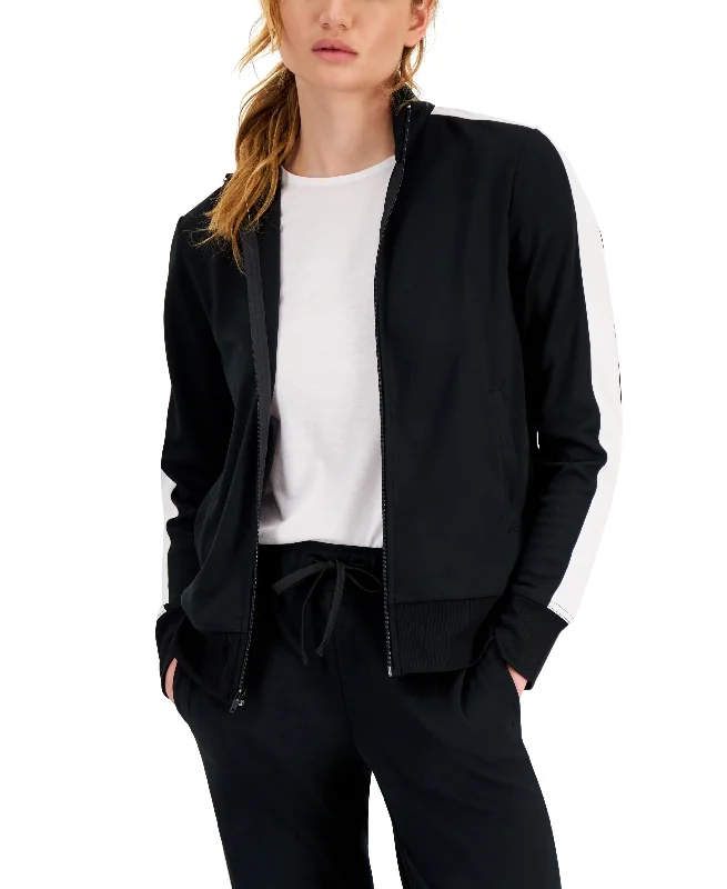 ID Ideology Womens Zip Striped Sleeve Track Jacket A-Line Jacket Boat Neck Shawl Collar ID Ideology Womens Zip Striped Sleeve Track Jacket A-Line Jacket Boat Neck Shawl Collar
