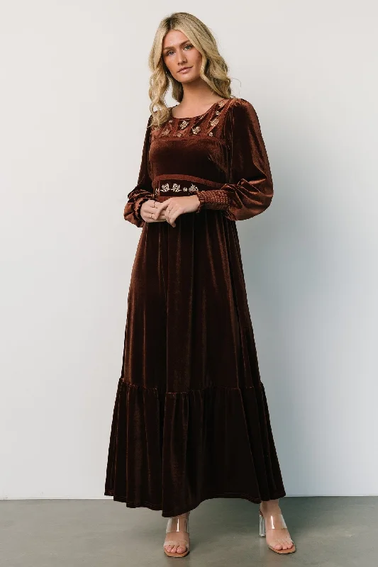 Ingrid Velvet Maxi Dress | Chocolate Stylish V-Neck Maxi Dress