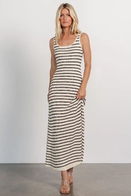 Jesse Ribbed Tank Maxi Dress | Ivory + Black Classic V-Neck Maxi Dress