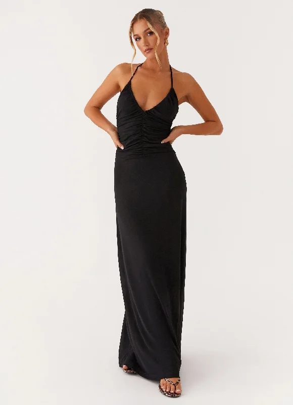 Kansas Maxi Dress - Black Comfortable Ruffle Hem Maxi Dress