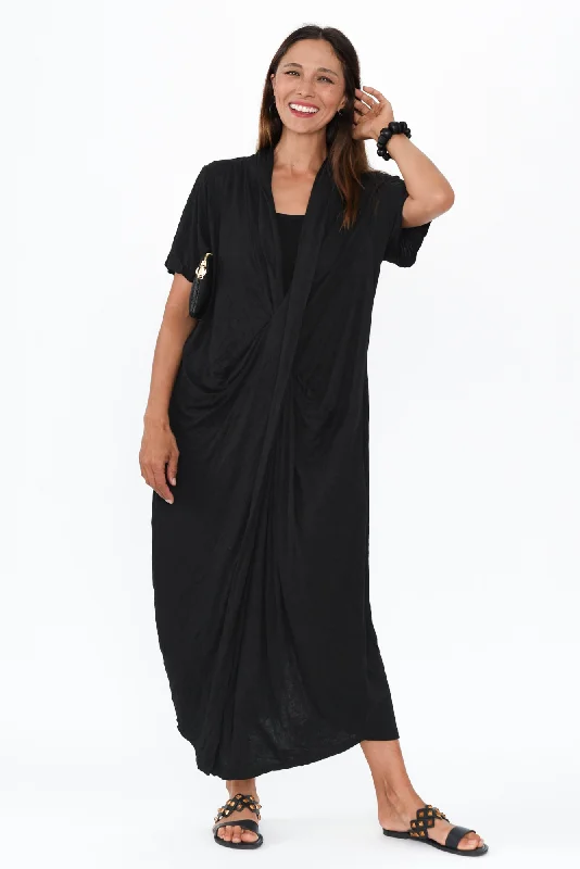 Kensley Black Crossover Cotton Dress