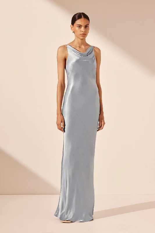 LA LUNE HIGH NECK COWL MAXI DRESS - POWDER BLUE Comfortable T-Shirt Maxi Dress