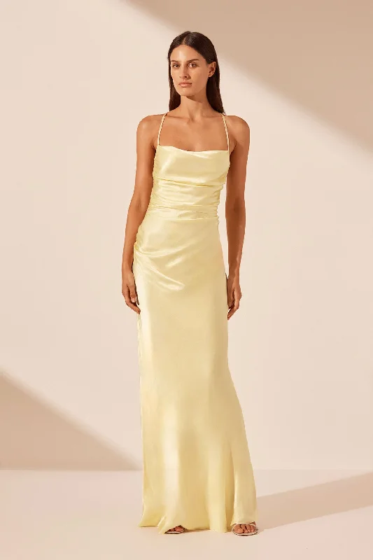 LA LUNE LACE BACK MAXI DRESS - LEMON Trendy Maxi Dress with Bow