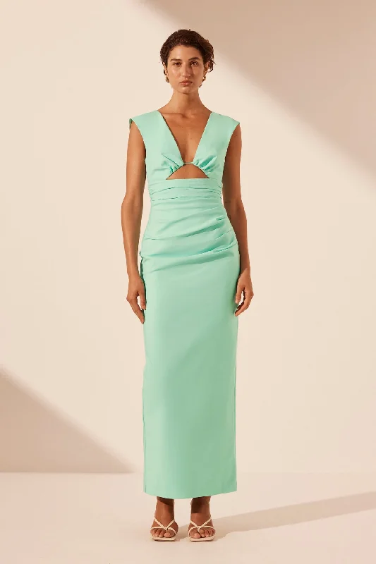 LANI PLUNGED CUT OUT MAXI DRESS - AQUA Elegant Maxi Dress with Belt