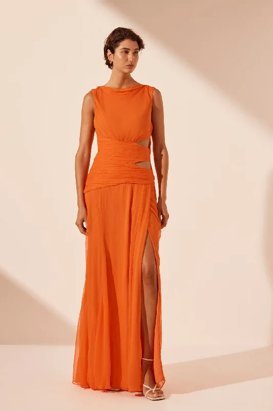 LAYLA CUT OUT SIDE SPLIT MAXI DRESS - FLAME ORANGE Comfortable Casual Maxi Dress