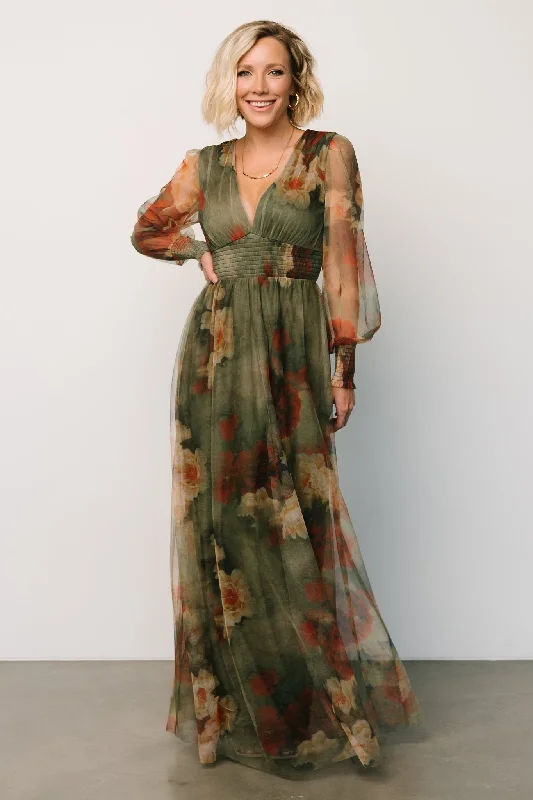 Layla Tulle Maxi Dress | Olive + Rust Comfortable Casual Maxi Dress