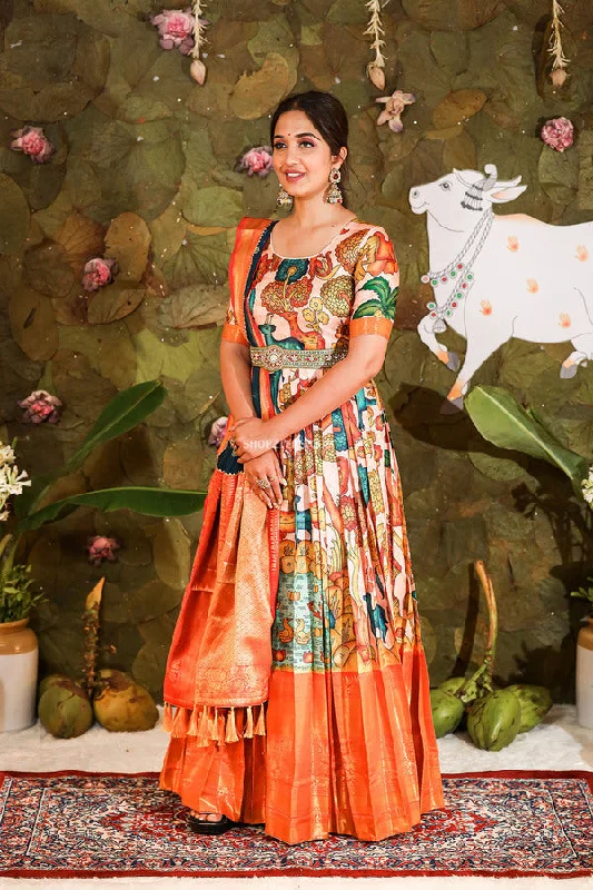 Light Pink and Red Banarasi Silk Dress With Dupatta & Belt