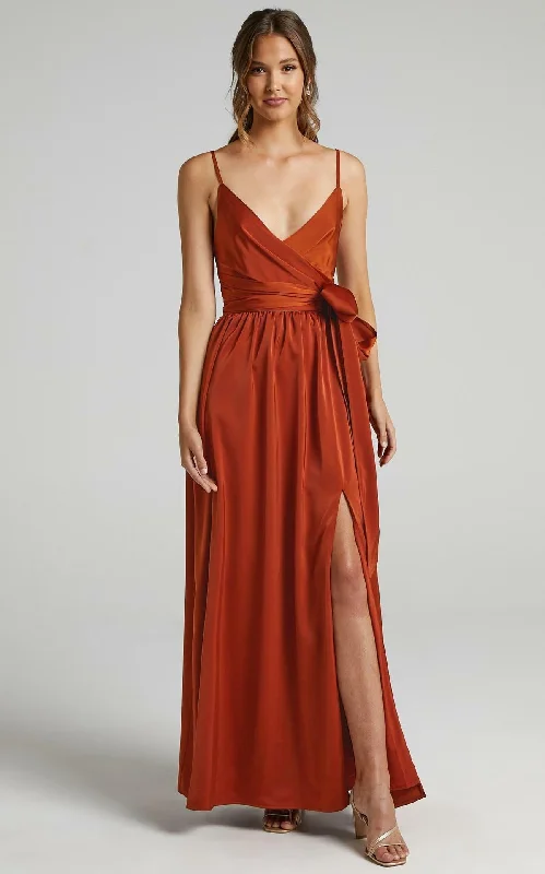 Limelight Satin High Low Maxi Dress - Camel Stylish Longline Maxi Dress