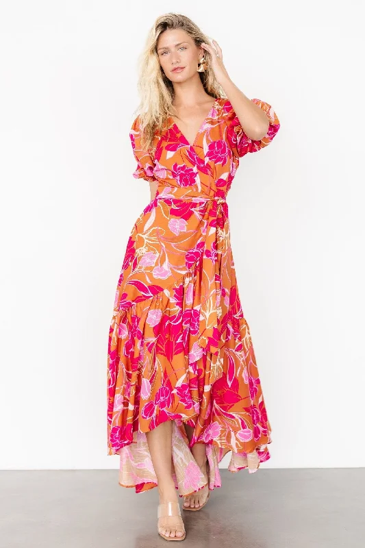 Lori Maxi Dress | Orange + Pink Floral Fashionable High-Waist Maxi Dress