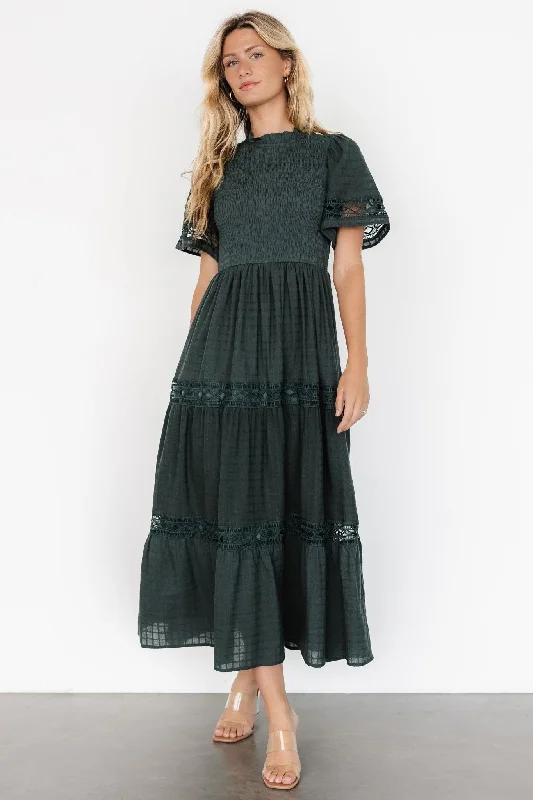 Loveland Geo Lace Maxi Dress | Dark Green Elegant Wraparound Maxi Dress