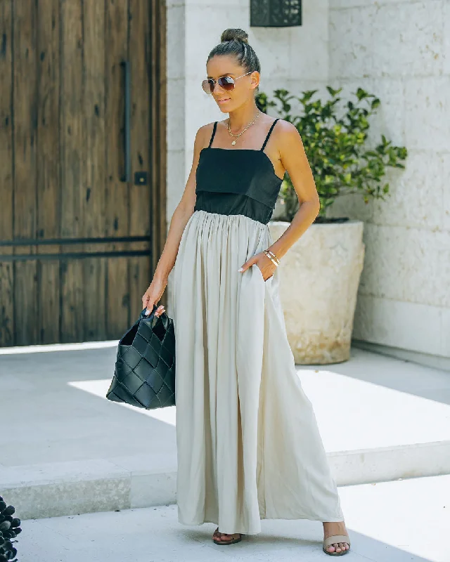 Marcellus Pocketed Colorblock Maxi Dress - Black Nude Classic Black Maxi Dress