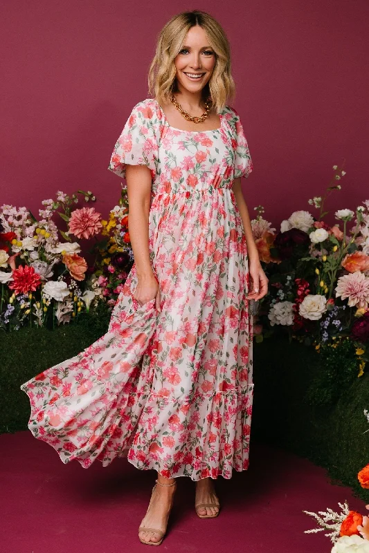 Margo Maxi Dress | Pink Multi Floral Trendy Satin Maxi Dress