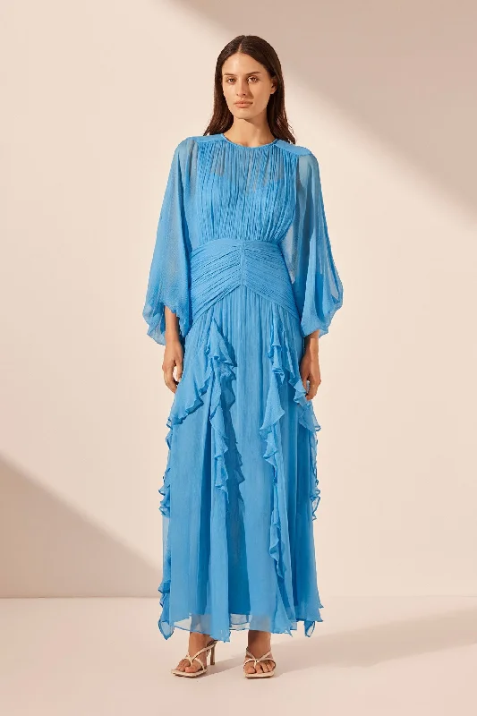 MARGOT ROUND NECK BALLOON SLEEVE MAXI DRESS - AQUA Stylish Off-Shoulder Maxi Dress