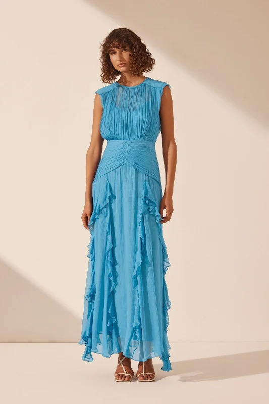 MARGOT ROUND NECK SLEEVELESS MAXI DRESS - AQUA Chic Sleeveless Maxi Dress