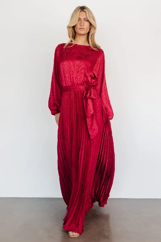 Marva Pleated Maxi Dress | Wine Comfortable Cotton Maxi Dress