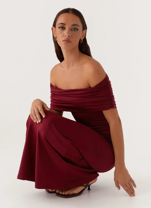 Maude Maxi Dress - Maroon Comfortable T-Shirt Maxi Dress