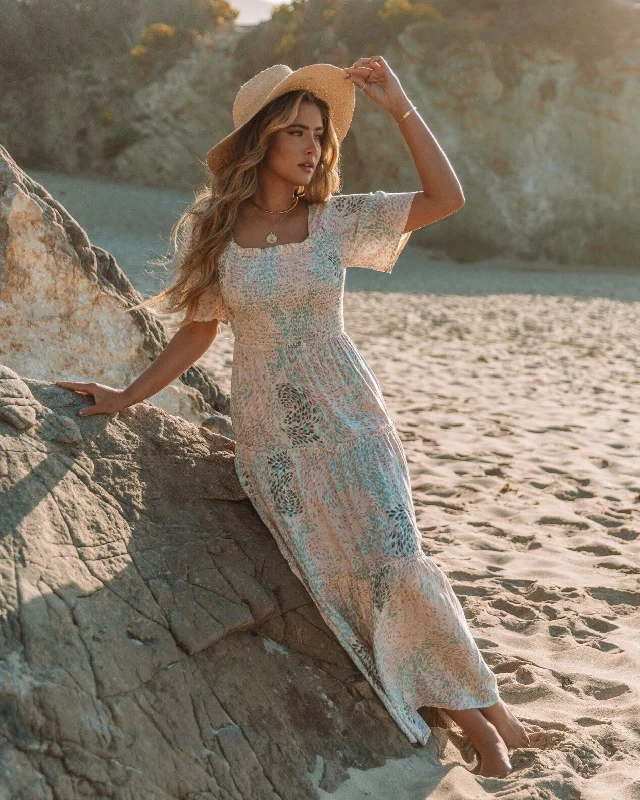 Maynard Printed Smocked Maxi Dress - Cream Elegant Maxi Dress with Slit