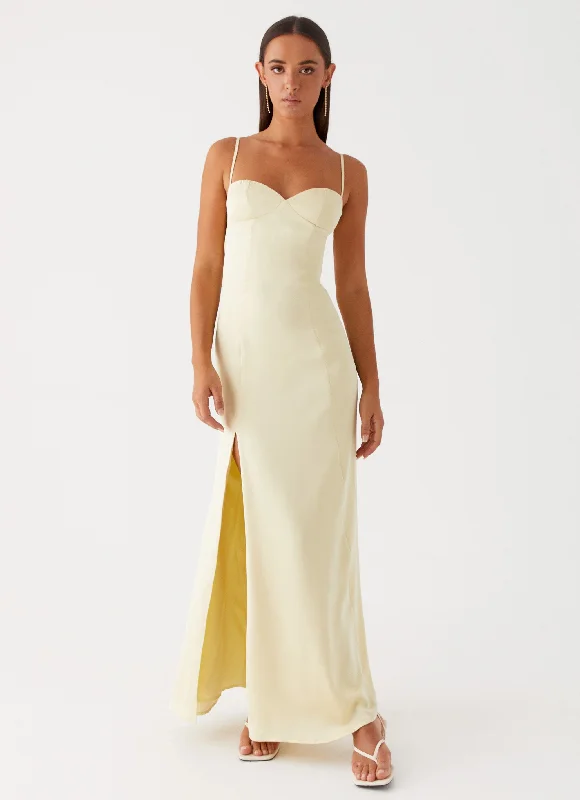 Miss Bloom Maxi Dress - Lemon Comfortable Maxi Dress with Belt