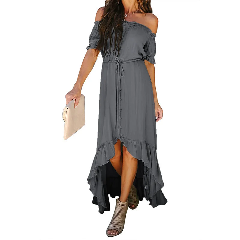 My Forte Off The Shoulder High Low Maxi Dress Elegant Maxi Dress with Pockets