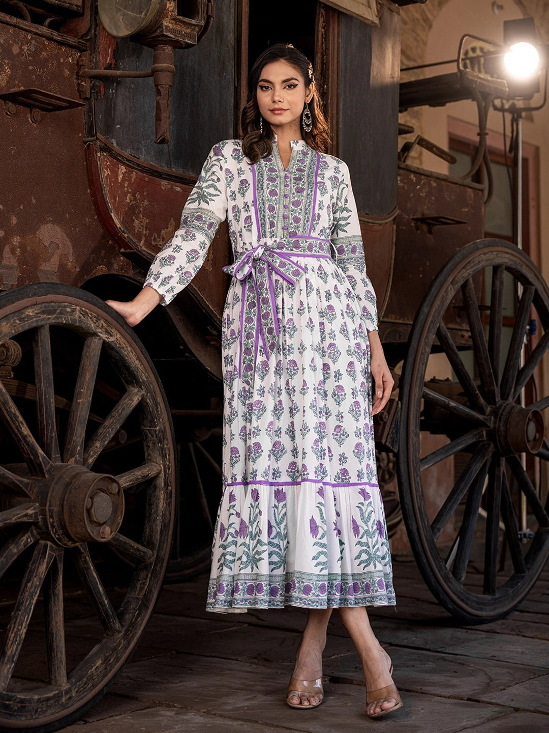 WOMEN'S PURPLE MYSTIC GARDEN: PRINTED COTTON LONG GOWN