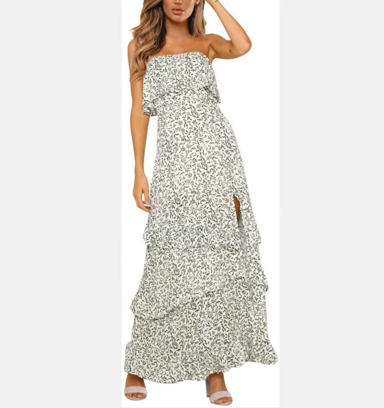 Naiza Strapless Floral Maxi Dress - Sand Fashionable Layered Maxi Dress