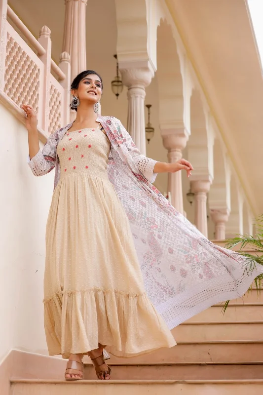 Natural Cotton Long Gown With Shrug