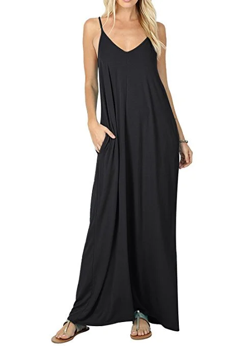 Olivian Pocketed Maxi Dress - Black Fashionable Printed Maxi Dress