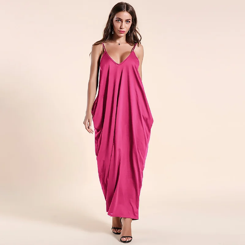 Olivian Pocketed Maxi Dress - Magenta Elegant Wraparound Maxi Dress