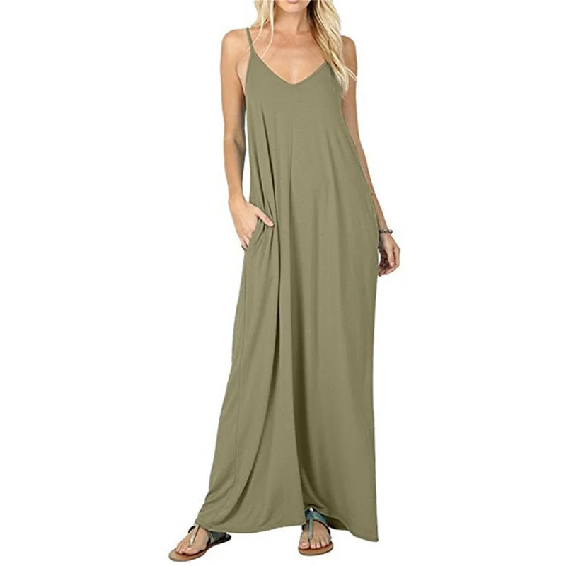 Olivian Pocketed Maxi Dress - Moss Green Trendy Off-Shoulder Ruffle Maxi Dress