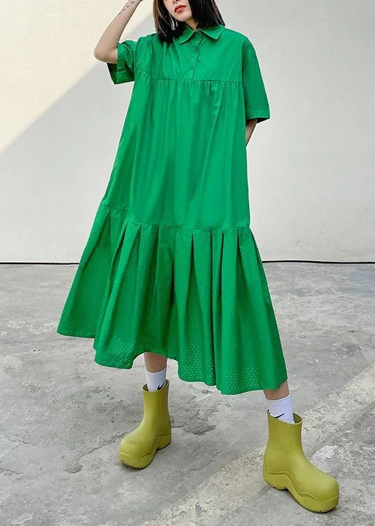 Organic Green Cotton Pockets Peter Pan Collar Dresses Summer