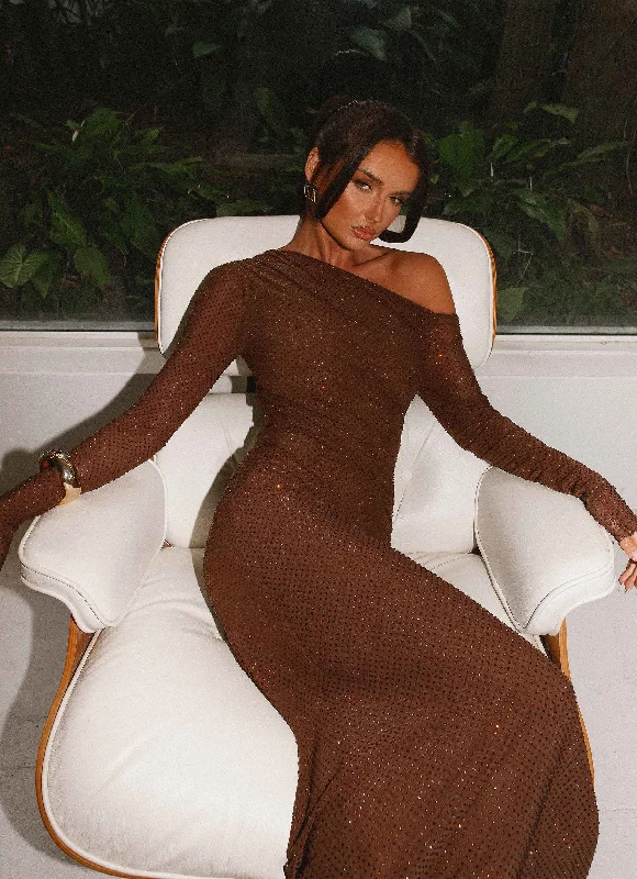 Oriana Sequin Maxi Dress - Chocolate Comfortable Plunging Neckline Maxi Dress