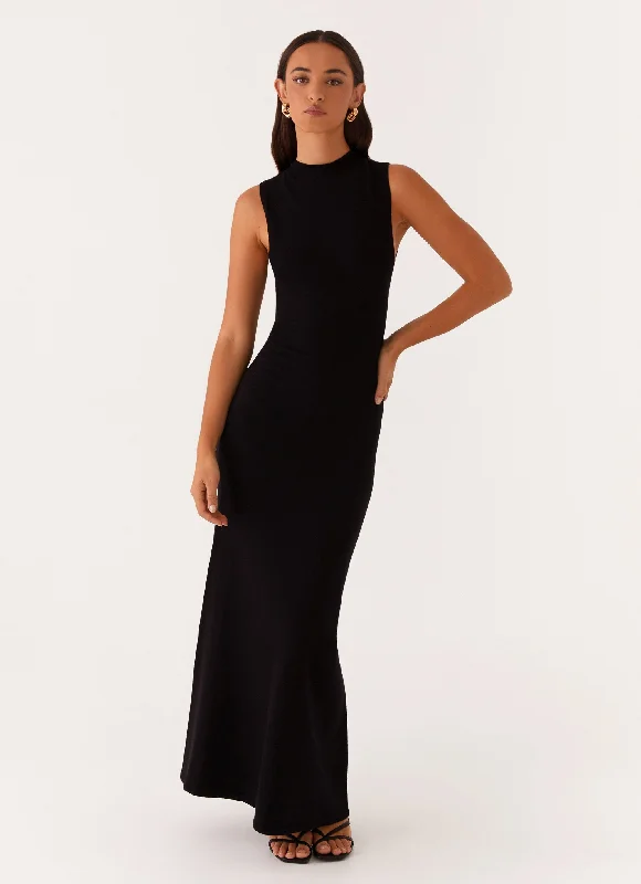 Prove It Knit Maxi Dress - Black Trendy Maxi Dress with Bow