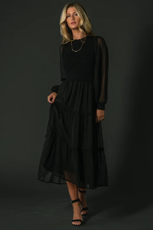 Remi Ribbed Maxi Dress | Black Cozy Longline Maxi Dress